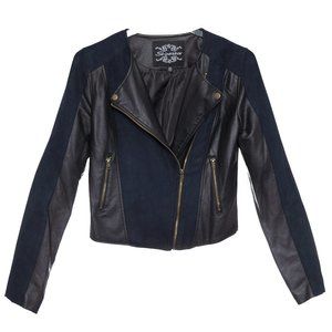Shinestar Faux Leather Suede Moto Jacket Navy Black Size Medium